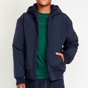Old Navy Boys Water-Resistant Hooded Bomber Jacket (Size: L)